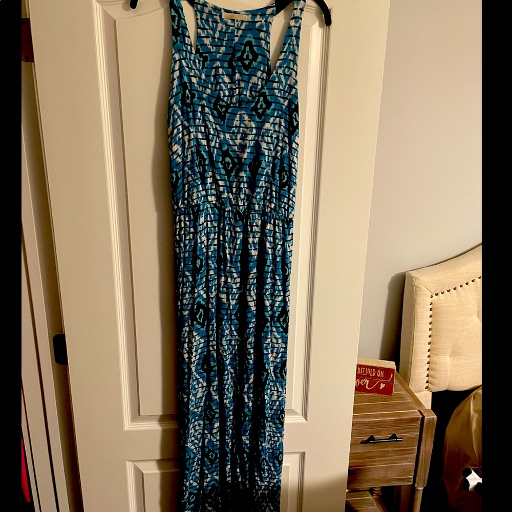 Blue, black, and white maxi dress
